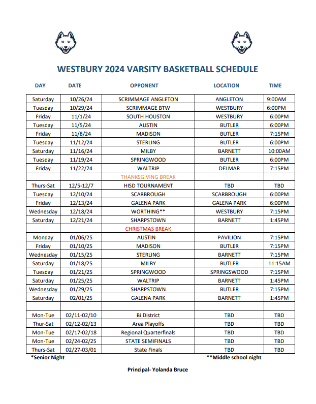 Girls Hoops Schedule